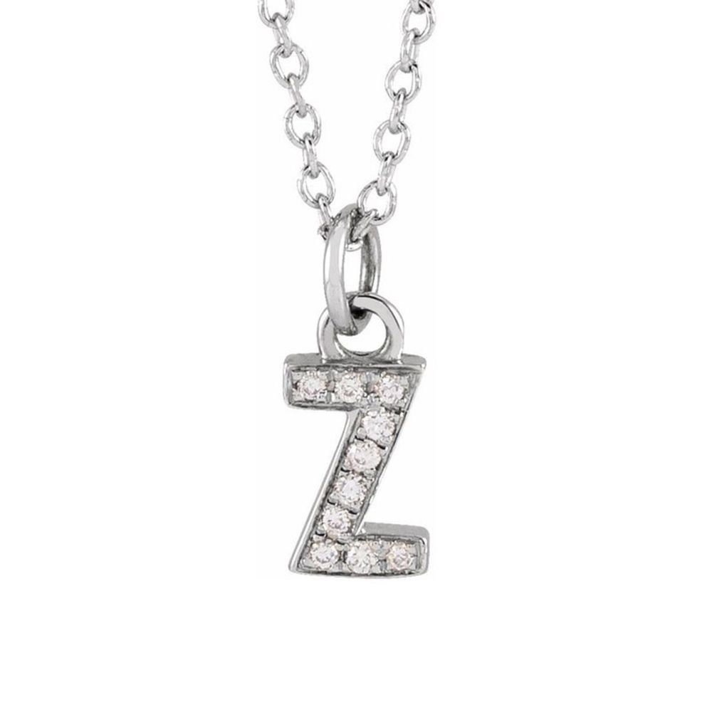 14K White Gold .03 CTW Diamond Tiny Initial Z Necklace, 16-18 Inch
